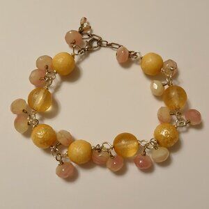 Vtg Women's Multicolor Pale Yellow Pink Beaded Delicate Dangle Boho Bracelet